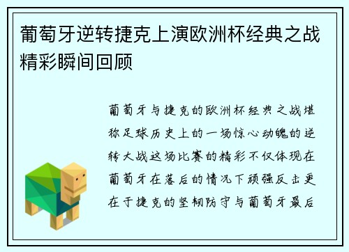 葡萄牙逆转捷克上演欧洲杯经典之战精彩瞬间回顾